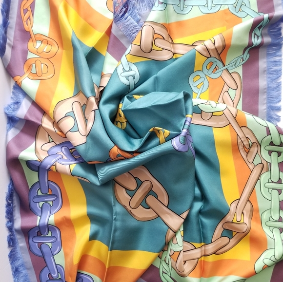 Franco Ferrari Accessories - Franco Ferrari Love Chain Print Silk Square Scarf Multicolor